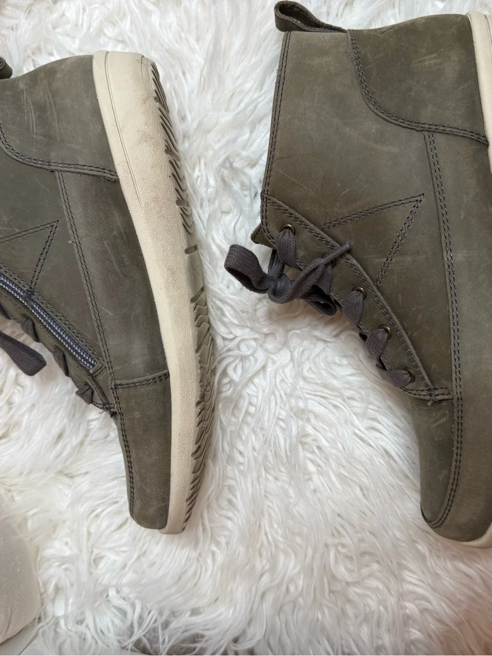 Vionic Shawna Womens Gray/Green Leather Side Zip Ankle Boots Comfort Size 8